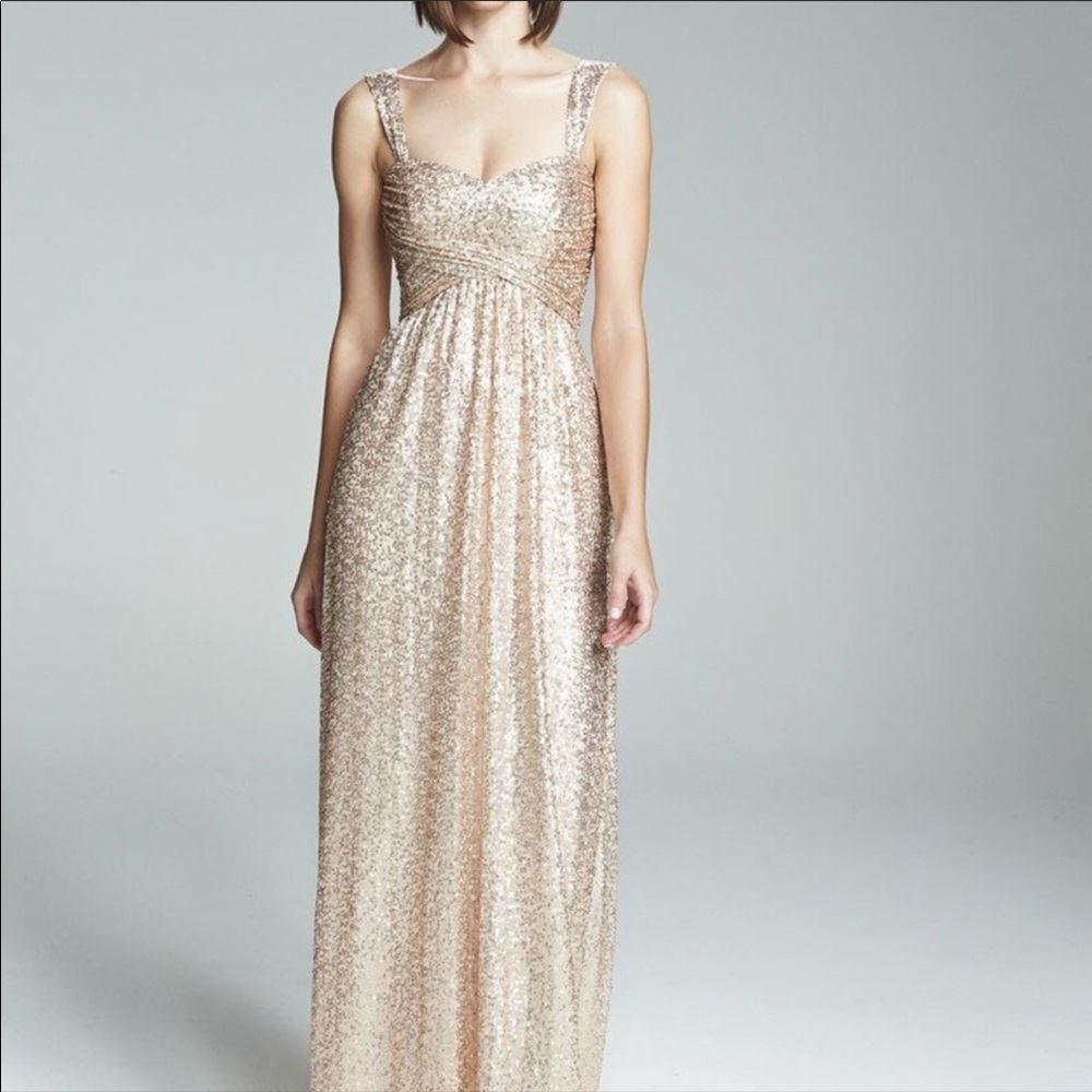 Amsale Loire rose gold sequin dress